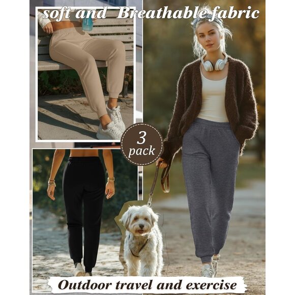 3 Pack Women's Lounge Joggers Loose Yoga Pants with Pockets High Waisted Sweatpa - Picture 4 of 6